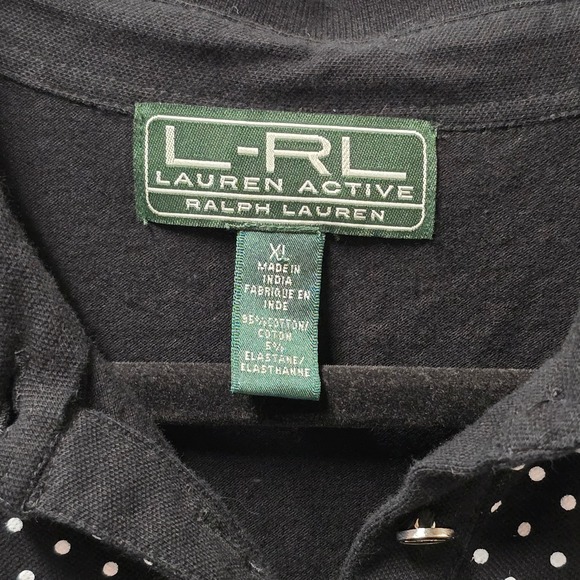 Lauren Active Ralph Lauren Womens XL Sleeveless Polo Shirt Polka Dot Black White - Picture 5 of 6